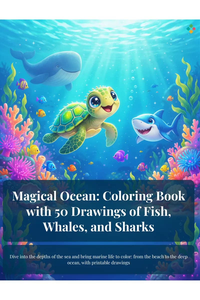 Magic Ocean: Coloring Book with 50 Drawings of Fish, Whales, and Sharks
