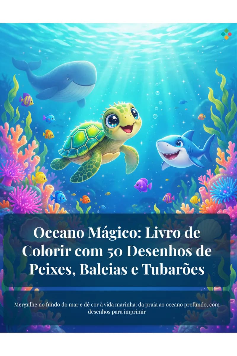 Livro de Colorir Oceano e Vida Marinha para Crianças: 50 Desenhos de Peixes, Baleias e Tubarões para Imprimir